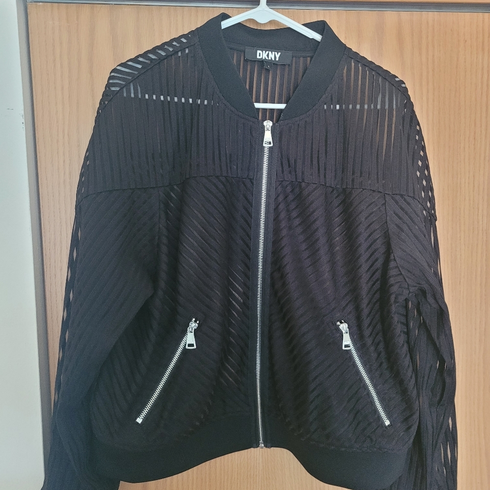 DKNY Women's striped-mesh Bomber Jacket